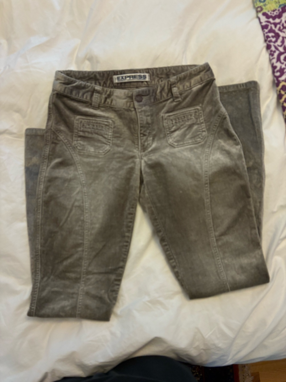 VTG Express Low Rise Washed Gray Corduroy Flare Jeans